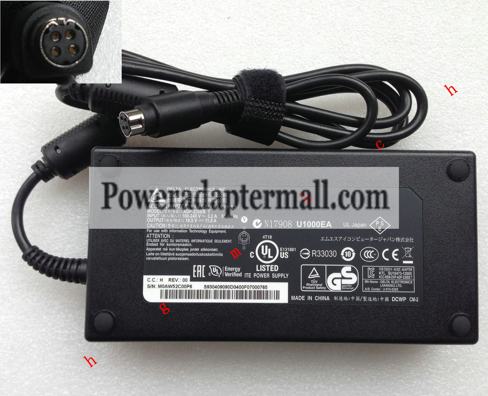 19.5V 11.8A Clevo Delta ADP-230EB T A12-230P1A AC Adapter power 19.5V 11.8A Clevo Delta ADP-230EB T A12-230P1A AC Adapter power